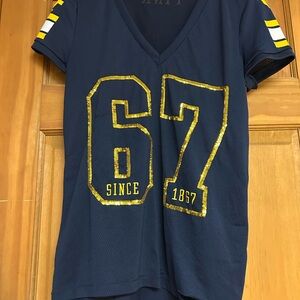 Navy Blue WVU V Neck Shirt/Jersey with Gold Accents